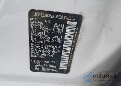 2012 Nissan Quest Le from USA, damaged, VIN JN8AE2KP4C9044714